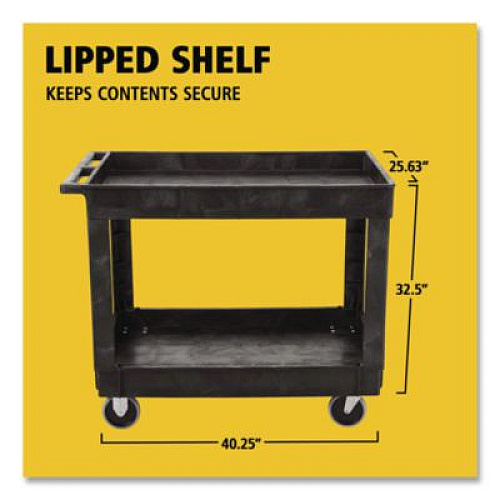 Rubbermaid Commercial Heavy-Duty Flat-Handle Maintenance/Utility Cart, Plastic, 2 Shelves, 500 lb Capacity, 24" x 40" x 31.25", Black (9T6700BLA)