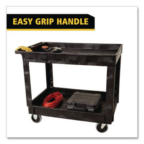 Rubbermaid Commercial Heavy-Duty Flat-Handle Maintenance/Utility Cart, Plastic, 2 Shelves, 500 lb Capacity, 24" x 40" x 31.25", Black (9T6700BLA)