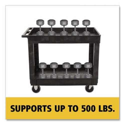 Rubbermaid Commercial Heavy-Duty Flat-Handle Maintenance/Utility Cart, Plastic, 2 Shelves, 500 lb Capacity, 24" x 40" x 31.25", Black (9T6700BLA)