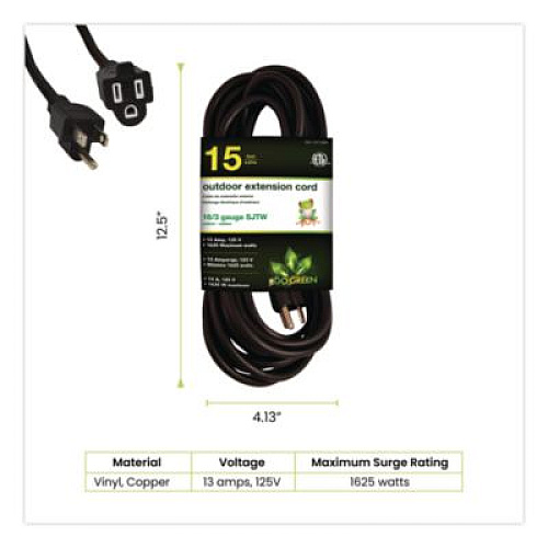 GoGreen Power 16 AWG Outdoor Extension Cord, 15 ft, 13 A, Black (GG13715BK)