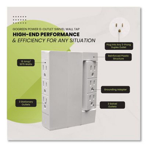 GoGreen Power 6 Outlet Swivel Wall Tap, White (GG16000TSW)