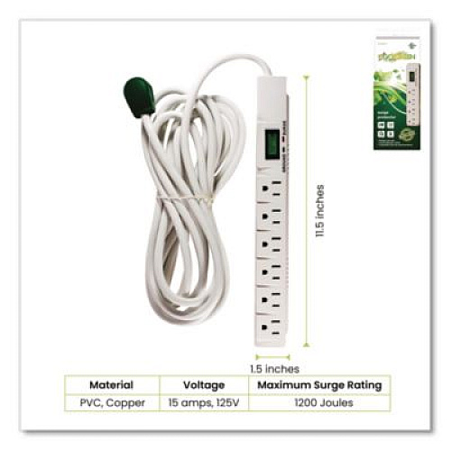 GoGreen Power 6 Outlet Surge Protector, 15 ft Cord, 1,200 J, White (GG1631515)