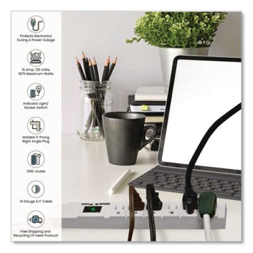 GoGreen Power 6 Outlet Surge Protector, 15 ft Cord, 1,200 J, White (GG1631515)