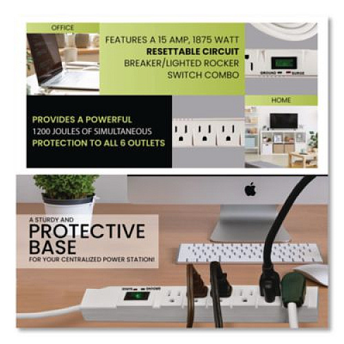 GoGreen Power 6 Outlet Surge Protector, 15 ft Cord, 1,200 J, White (GG1631515)