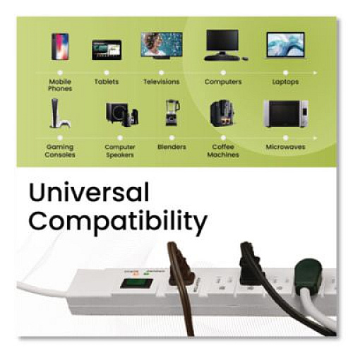 GoGreen Power 7 Outlet Surge Protector, 6 ft Cord, 1,200 J, White (GG17636)