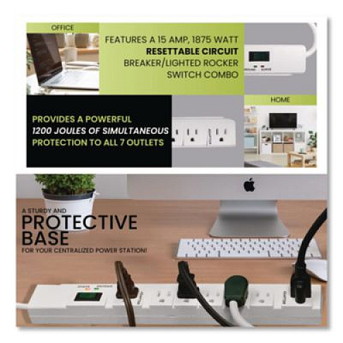 GoGreen Power 7 Outlet Surge Protector, 6 ft Cord, 1,200 J, White (GG17636)