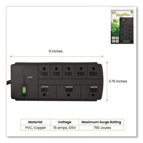 GoGreen Power 8 Outlet Surge Protector, 6 ft Cord, 750 J, Black (GG18316BK)