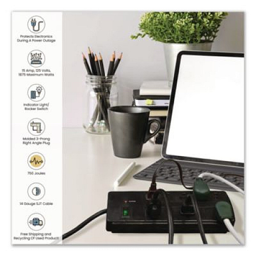 GoGreen Power 8 Outlet Surge Protector, 6 ft Cord, 750 J, Black (GG18316BK)