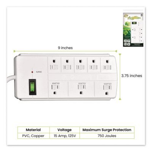 GoGreen Power 8 Outlet Surge Protector, 6 ft Cord, 750 J, White (GG18316WH)
