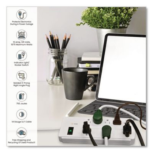 GoGreen Power 8 Outlet Surge Protector, 6 ft Cord, 750 J, White (GG18316WH)