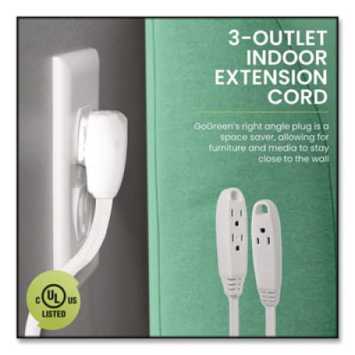 GoGreen Power 3 Outlet Indoor Extension Cord, 15 ft, 13 A, White (GG19615)