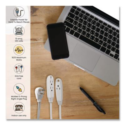 GoGreen Power 3 Outlet Indoor Extension Cord, 15 ft, 13 A, White (GG19615)