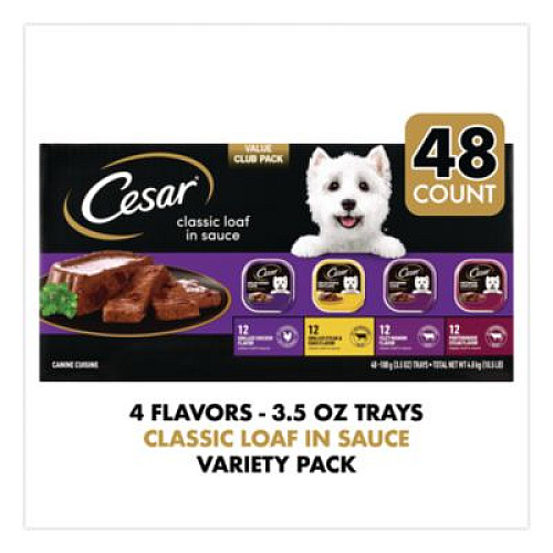 Cesar Classic Wet Dog Food Variety, Assorted Flavors, 3.5 oz Tray, 48/Carton (22002663)
