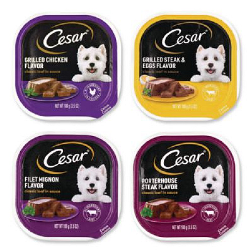 Cesar Classic Wet Dog Food Variety, Assorted Flavors, 3.5 oz Tray, 48/Carton (22002663)