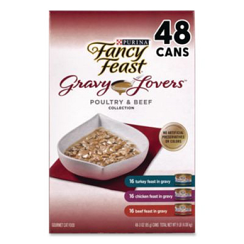 Fancy Feast Gravy Lovers Poultry and Beef Variety Pack, Assorted Flavors, 3 oz Can, 48/Carton (22002666)