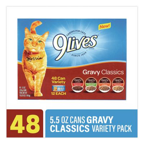 9 Lives Gravy Classics Wet Cat Food Variety Pack, Assorted Flavors, 5.5 oz Can, 48/Carton (22002667)