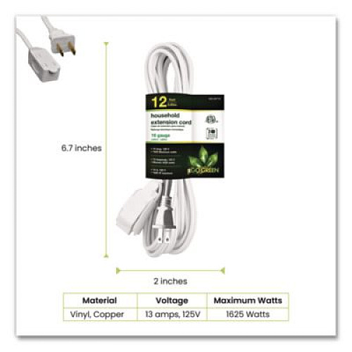 GoGreen Power Household Extension Cord, 12 ft, 13 A, White, 3/Pack (GG247123)