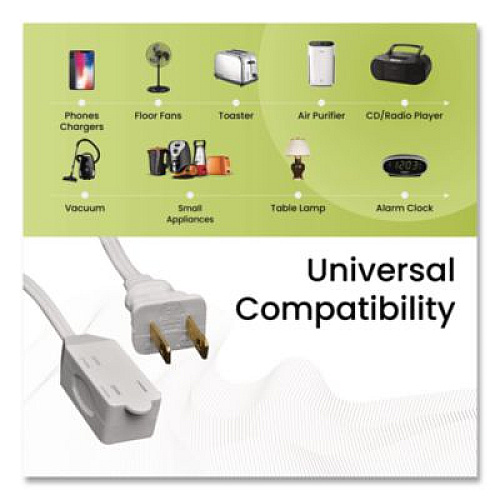 GoGreen Power Household Extension Cord, 12 ft, 13 A, White, 3/Pack (GG247123)