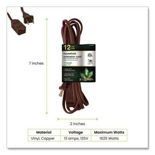 GoGreen Power Household Extension Cord, 12 ft, 13 A, Brown, 3/Pack (GG248123)