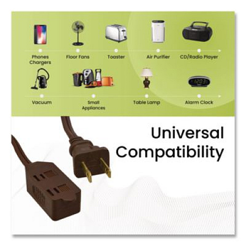 GoGreen Power Household Extension Cord, 12 ft, 13 A, Brown, 3/Pack (GG248123)