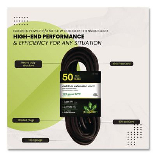 GoGreen Power 16 AWG Outdoor Extension Cord, 50 ft, 13 A,  Black (GG13750BK)