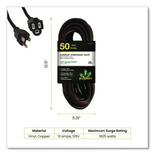 GoGreen Power 16 AWG Outdoor Extension Cord, 50 ft, 13 A,  Black (GG13750BK)