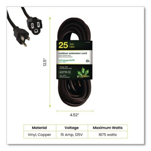 GoGreen Power 14 AWG Outdoor Extension Cord, 25 ft, 15 A, Black (GG13825BK)