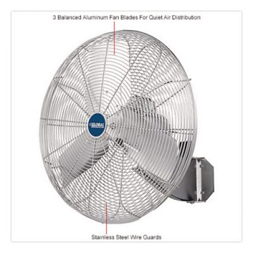 Global Industrial Washdown Wall Mount Fan, 24", 1 Speed, Silver (293018)