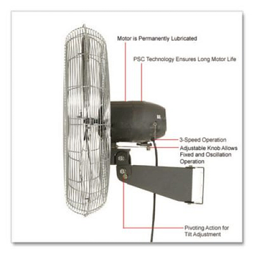 Global Industrial Oscillating Wall Mount Fan, 24", 3 Speeds, Black (607050)