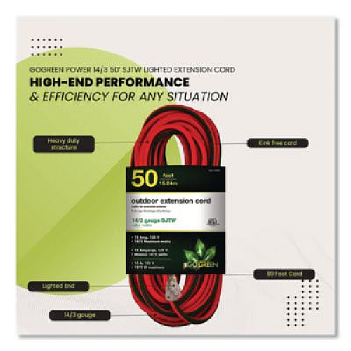 GoGreen Power 14 AWG Outdoor Extensioin Cord, 50 ft, 15 A, Orange (GG13850)