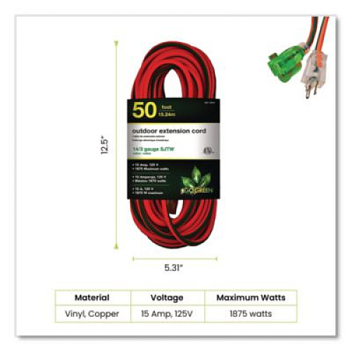GoGreen Power 14 AWG Outdoor Extensioin Cord, 50 ft, 15 A, Orange (GG13850)