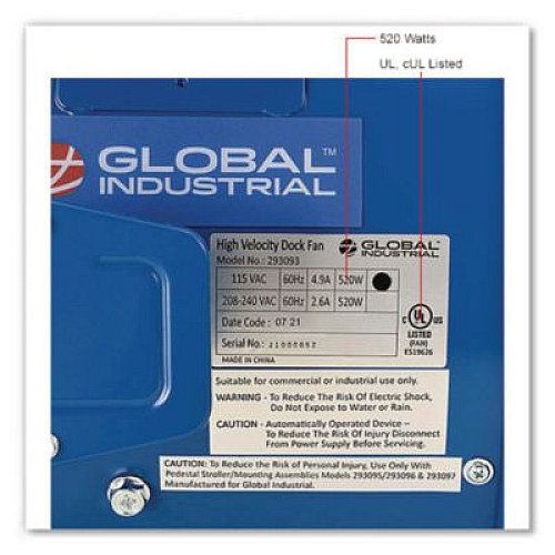 Global Industrial High Velocity Drum Fan with Yoke Mount, 18", 1 Speed, Blue (293093)
