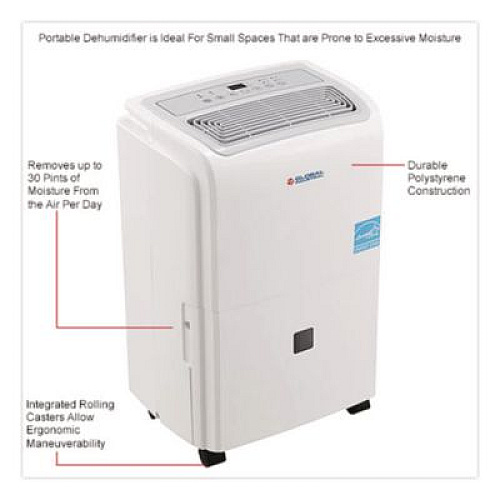 Global Industrial Portable Dehumidifier, 9.62 x 9.62 x 19.68, White (246731)