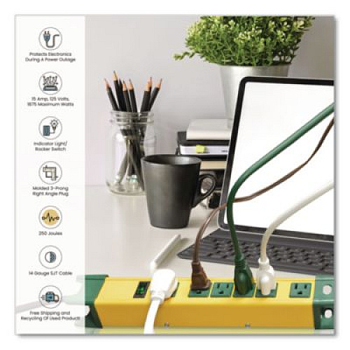 GoGreen Power 6 Outlet Metal Surge Protector, 6 ft Cord, 250 J, Yellow (GG26114)