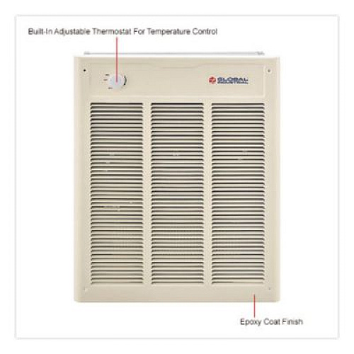 Global Industrial Fan Forced Wall Heater with Enclosed Motor, 4,000 W, 15.75 x 5 x 19.25, White (246743)