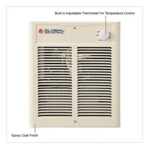 Global Industrial Fan Forced Wall Heater, Shaded Pole Motor, 1,500 W, 10.63 x 4.75 x 12.25, White (246744)