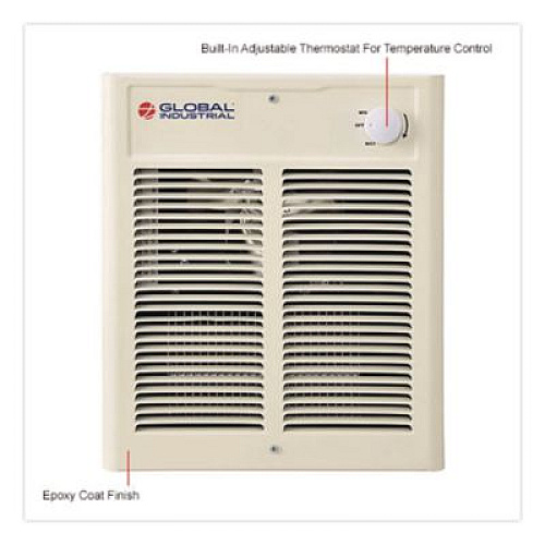 Global Industrial Fan Forced Wall Heater, Shaded Pole Motor, 2,000 W, 10.63 x 4.75 x 12.25, White (246745)