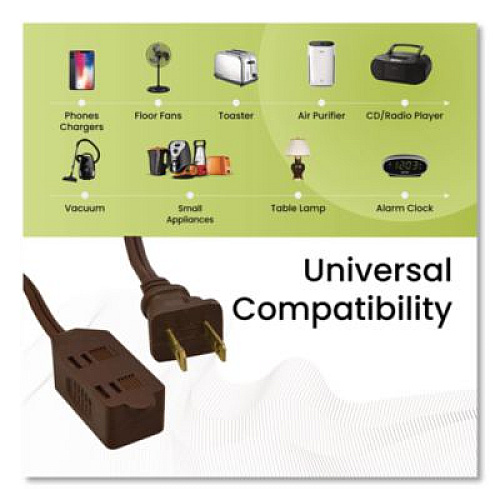 GoGreen Power Household Extension Cord, 20 ft, 13 A, Brown, 3/Pack (GG248203)