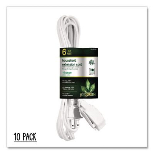 GoGreen Power Household Extension Cord, 6 ft, 13 A, White 10/Pack (GG2470610)