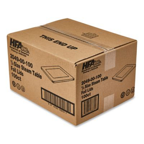 HFA Steam Pan Foil Lids, Fits Half-Size Pan, 30 Gauge, 12.27 x 10.44, 100/Carton (204930)