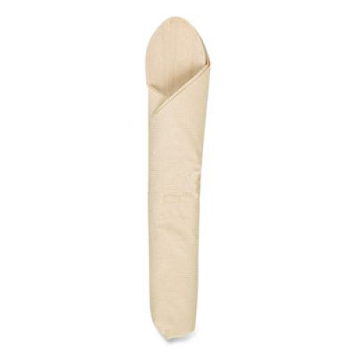 Hoffmaster Pre-Rolled Caterwrap Kraft Napkins with Wood Cutlery, Fork/Knife/Napkin/Spoon, Plastic, Brown, 100/Carton (120030)