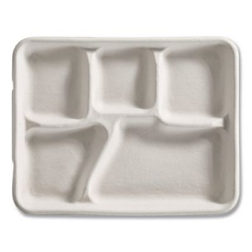 Chinet Savaday Molded Fiber Dinnerware, 5-Compartment Plate, Paper, 10.5" dia, White, 250/Carton (21040)