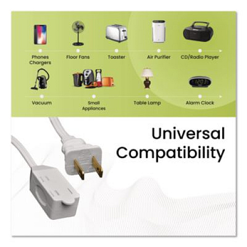 GoGreen Power Household Extension Cord, 15 ft, 13 A, White, 3/Pack (GG247153)