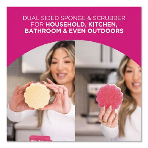 The Pink Stuff Sqeezy Dual-Sided Sponge and Scrubber, 4" x 5.3", 3.8" Thick, Pink/Ivory (823773)
