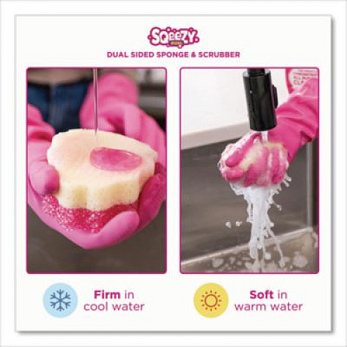 The Pink Stuff Sqeezy Dual-Sided Sponge and Scrubber, 4" x 5.3", 3.8" Thick, Pink/Ivory (823773)