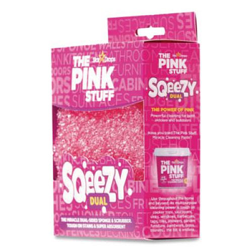 The Pink Stuff Sqeezy Dual-Sided Sponge and Scrubber, 4" x 5.3", 3.8" Thick, Pink/Ivory (823773)