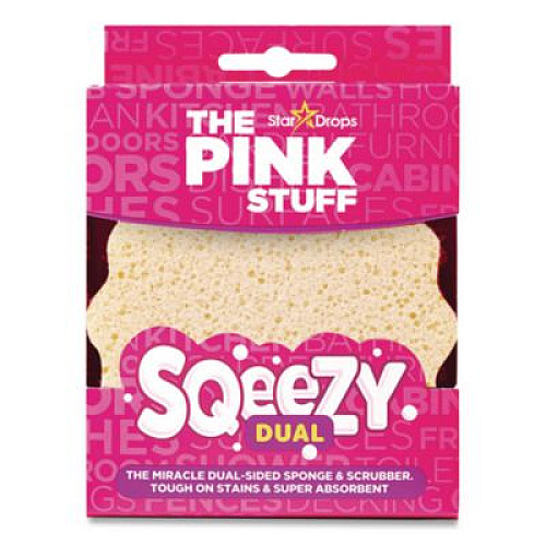 The Pink Stuff Sqeezy Dual-Sided Sponge and Scrubber, 4" x 5.3", 3.8" Thick, Pink/Ivory, 12/Carton (823773CT)