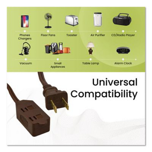 GoGreen Power Household Extension Cord, 15 ft, 13 A, Brown, 3/Pack (GG248153)