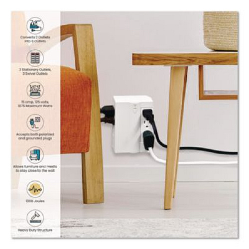 GoGreen Power 6 Outlet Swivel Wall Tap with Surge Protection, 1,000 J, White (GG16310TSW)