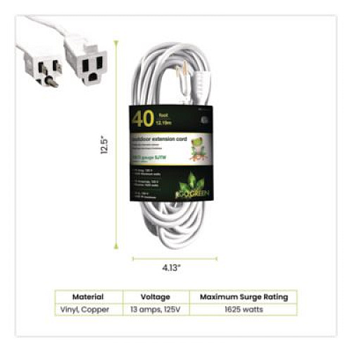 GoGreen Power 16 AWG Outdoor Extension Cord, 40 ft, 13 A, White (GG13740WH)